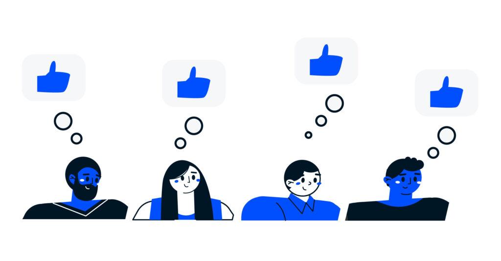 Illustration people with thumbs thought balloons