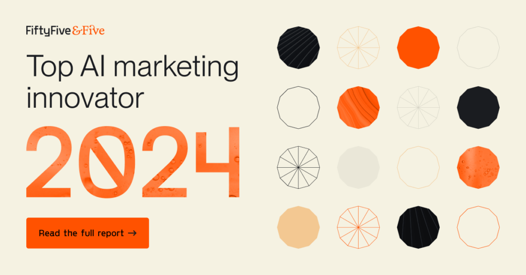 Top AI marketing innovator 2024" with colored circular graphics.