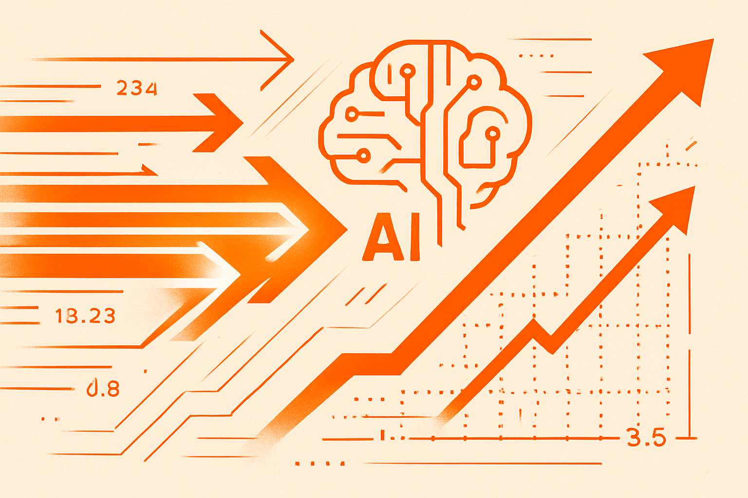 Abstract visualization of AI algorithms and data flow in marketing