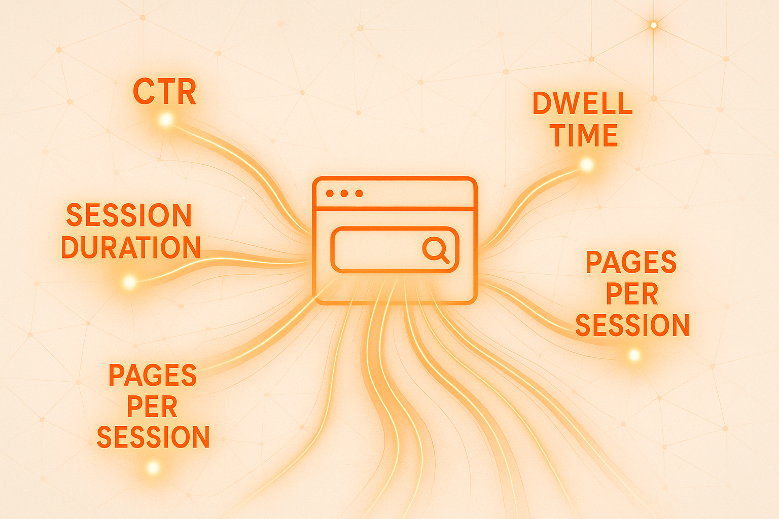 Abstract digital visualization of website engagement metrics influencing search engine ranking algorithms